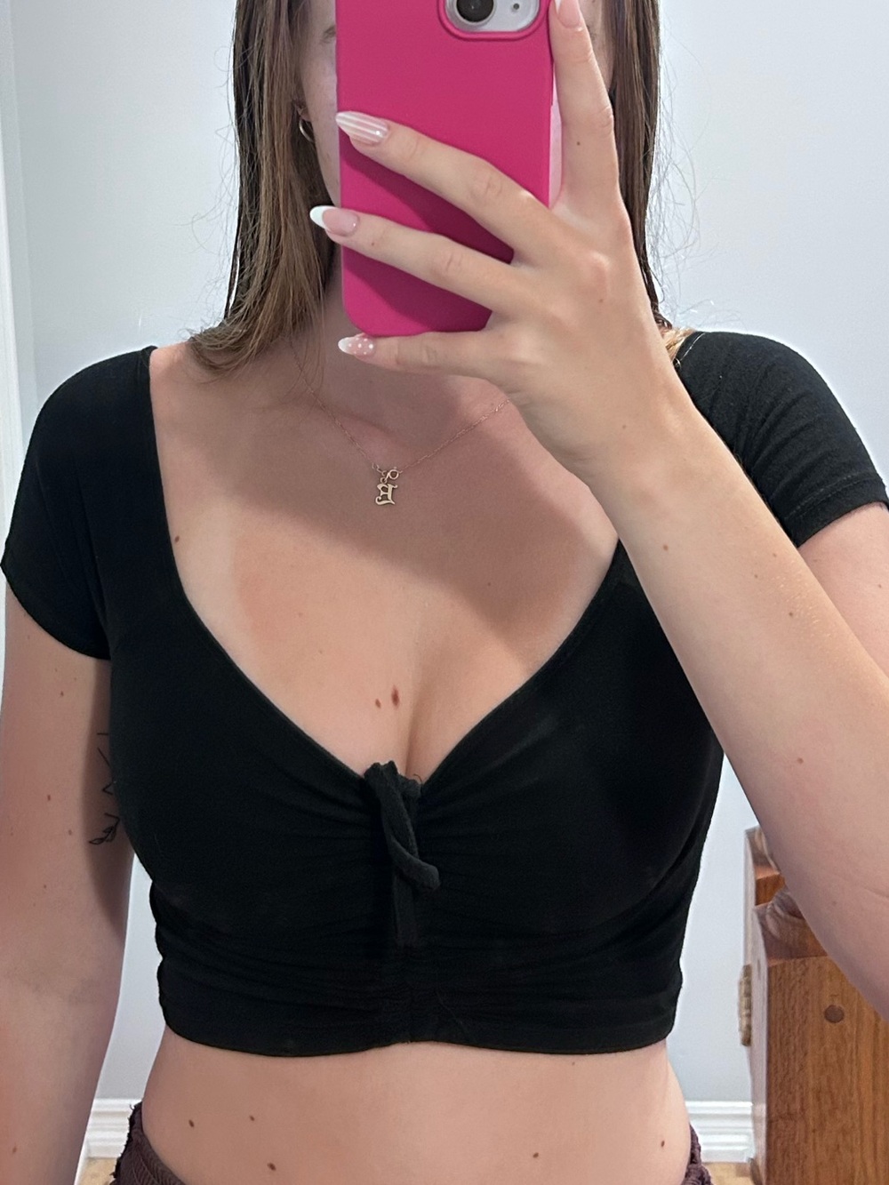 Ambiance Black Knot-Front Crop Top
